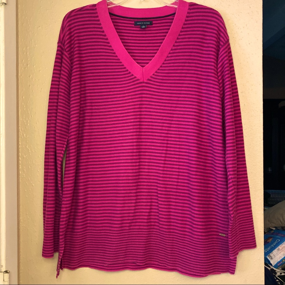 Tommy Hilfiger Pink and Purple Striped Sweater